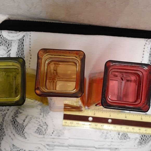 JEWEL Colored Glass Bud Vases SET 3 Square Flower Vases Centerpiece - Picture 7 of 7